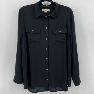 Loft Buttoned Shirt Black Collar Adjustable Sleeves XL Petite